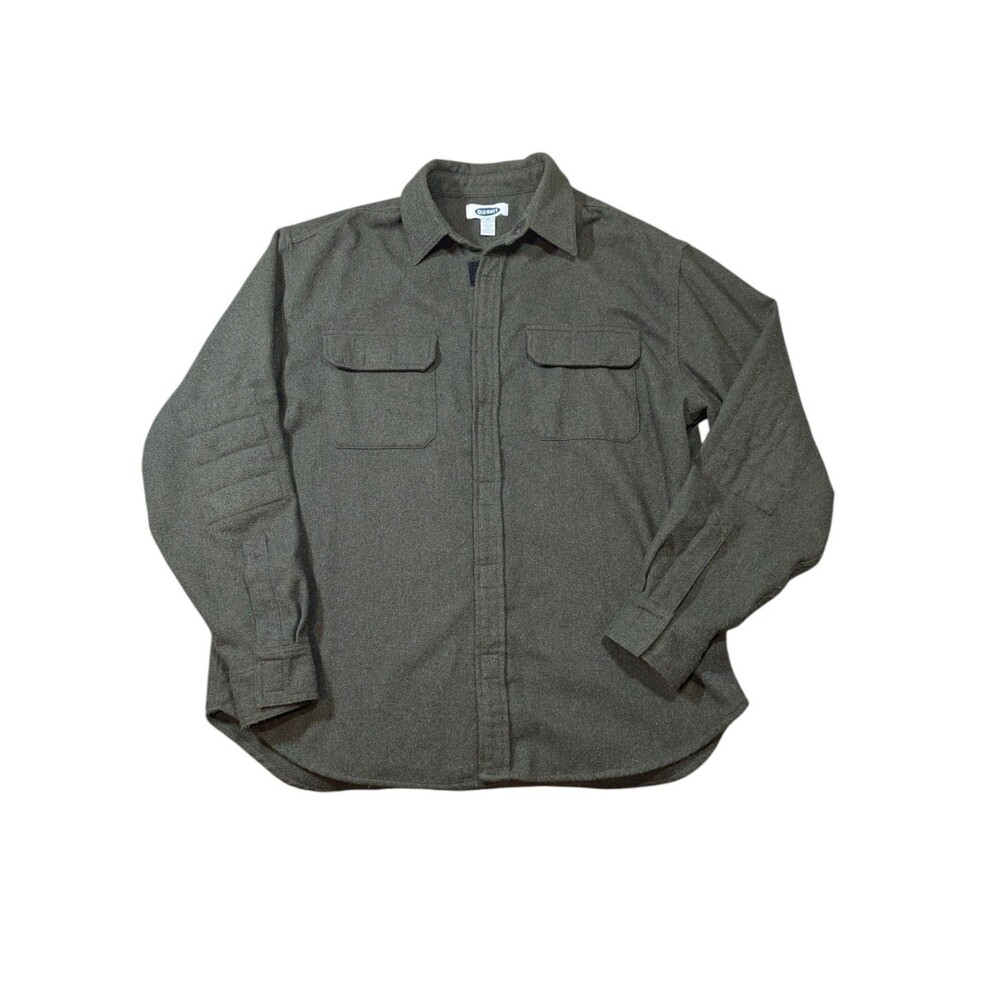 Old Navy Mens Large Wool Blend Shacket Charcoal Utility Reinforced Elbow